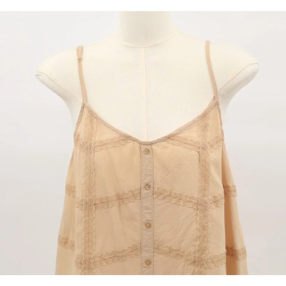 Iris Basic Women's Beige Boho Cami Lace Tank Top Sleeveless Y2K Sz M - Picture 3 of 5